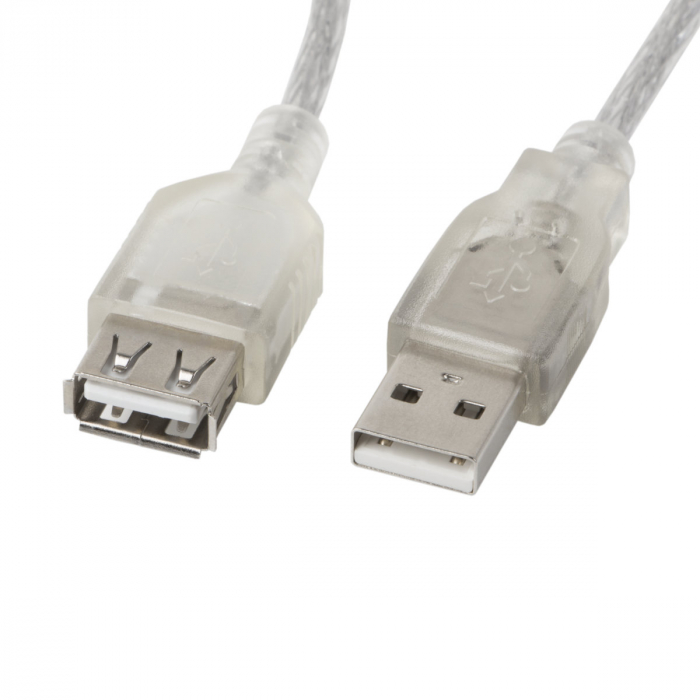 Cablu prelungitor USB 2.0 tata la USB 2.0 mama, Lanberg 41379, cu ferita, lungime 3m, transparent [2]