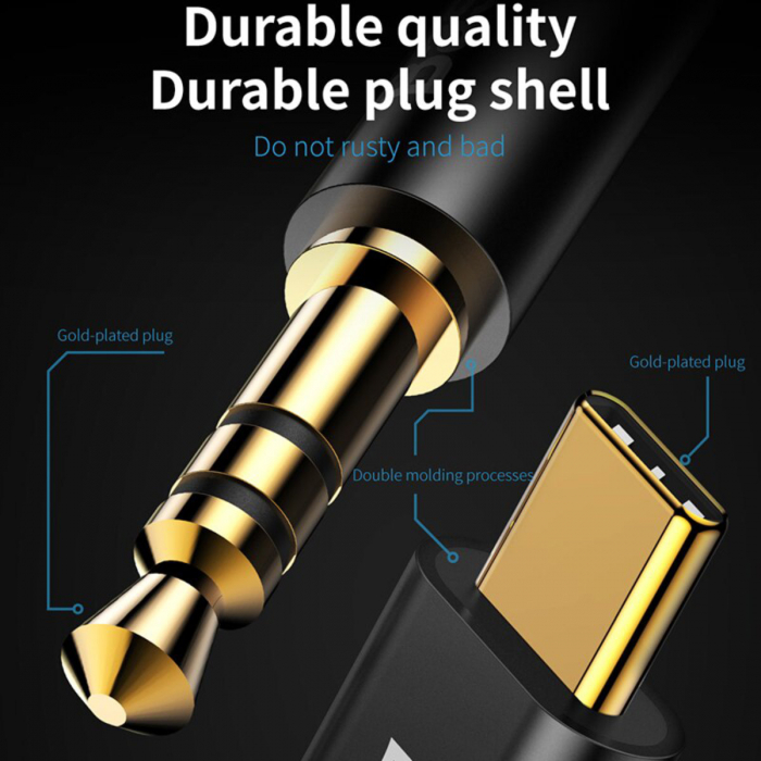 Cablu premium audio digital, Baseus CAM01-01, USB tip C tata la jack 3.5 mm tata AUX cu 3 pini, 120 cm, negru [3]
