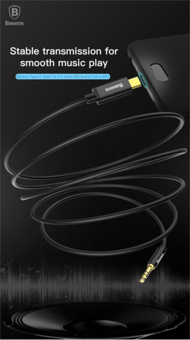 Cablu premium audio digital, Baseus CAM01-01, USB tip C tata la jack 3.5 mm tata AUX cu 3 pini, 120 cm, negru [7]
