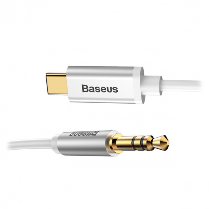 Cablu premium audio digital, Baseus CAM01-02, USB tip C tata la jack 3.5 mm tata AUX cu 3 pini, 120 cm, alb [2]