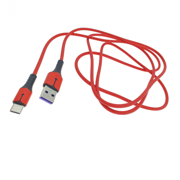 Cablu premium de incarcare rapida, LED, USB 2.0 tata la USB tip C tata, Liquid Soft Rubber, 1.5m, 3A, rosu [6]