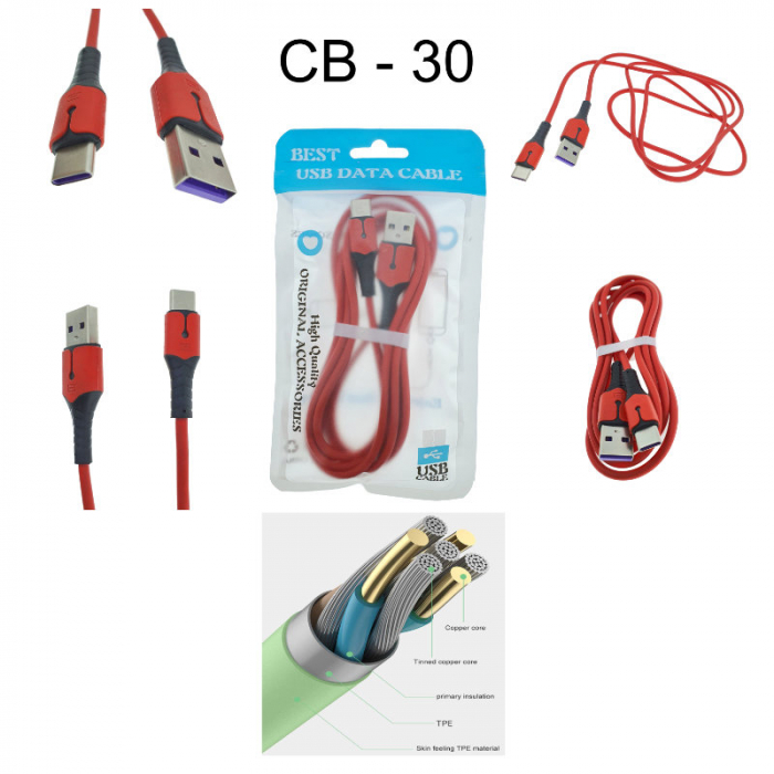 Cablu premium de incarcare rapida, LED, USB 2.0 tata la USB tip C tata, Liquid Soft Rubber, 1.5m, 3A, rosu [7]