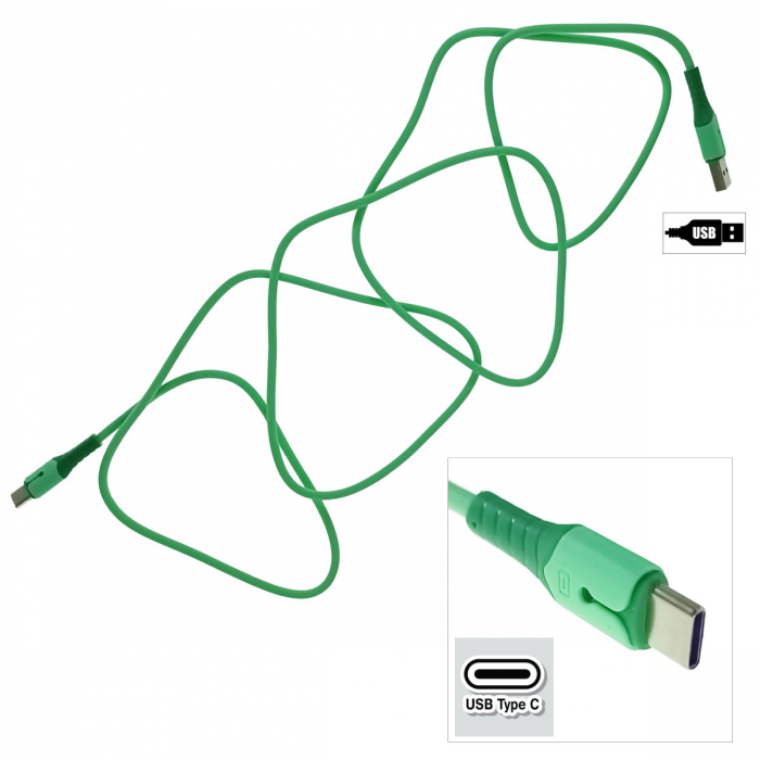 Cablu premium de incarcare rapida, LED, USB 2.0 tata la USB tip C tata, Liquid Soft Rubber, 1.5m, 3A, verde [3]
