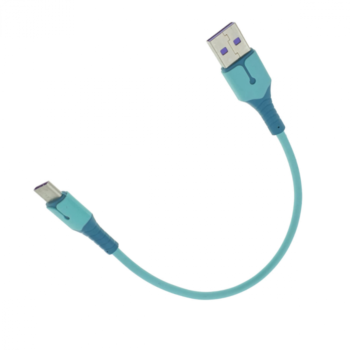 Cablu premium de incarcare rapida, LED, USB 2.0 tata la USB tip C tata, Liquid Soft Rubber, 25 cm, 3A, albastru [4]