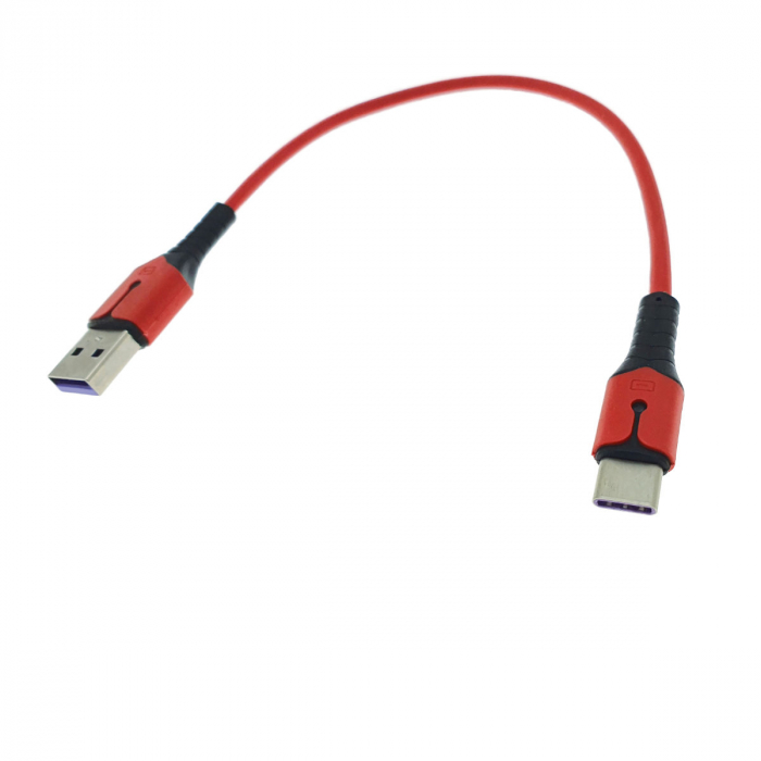 Cablu premium de incarcare rapida, LED, USB 2.0 tata la USB tip C tata, Liquid Soft Rubber, 25 cm, 3A, rosu [2]