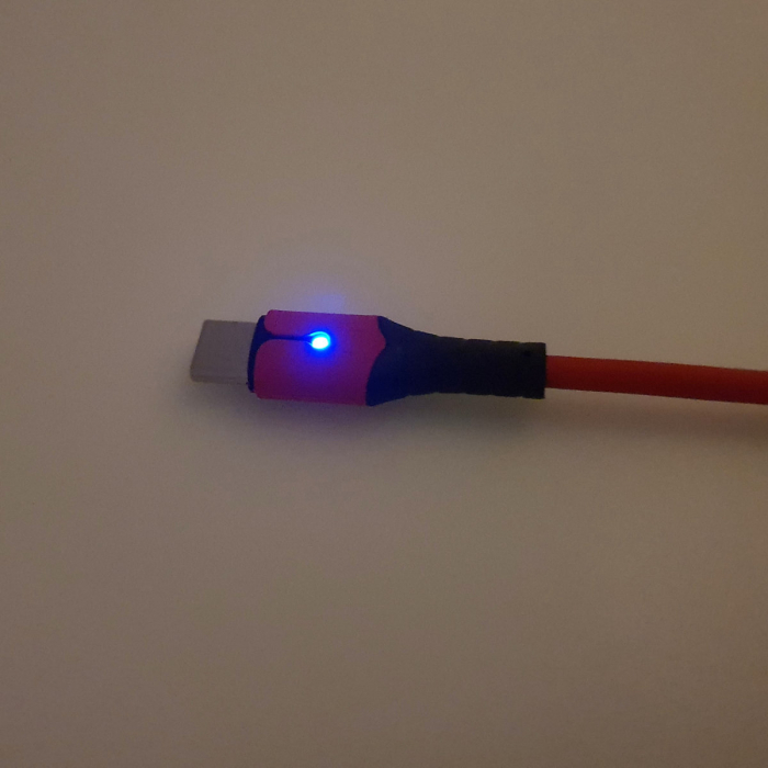 Cablu premium de incarcare rapida, LED, USB 2.0 tata la USB tip C tata, Liquid Soft Rubber, 25 cm, 3A, rosu [5]