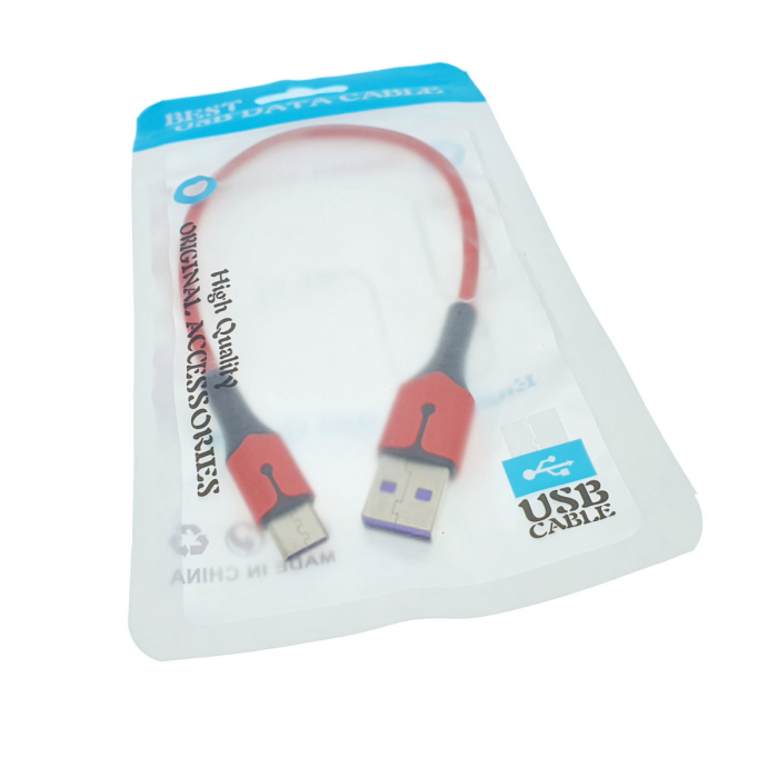 Cablu premium de incarcare rapida, LED, USB 2.0 tata la USB tip C tata, Liquid Soft Rubber, 25 cm, 3A, rosu [3]