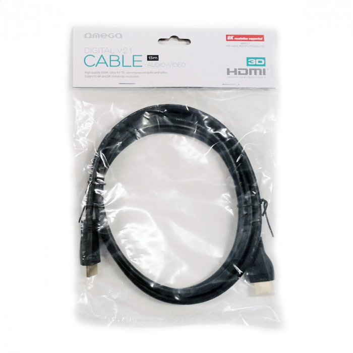 Cablu premium HDMI v.2.1 8K-60Hz, 4K-120Hz, 1.5m lungime, Omega 45297, 48Gbps, HDR, Ethernet, eARC, negru [5]