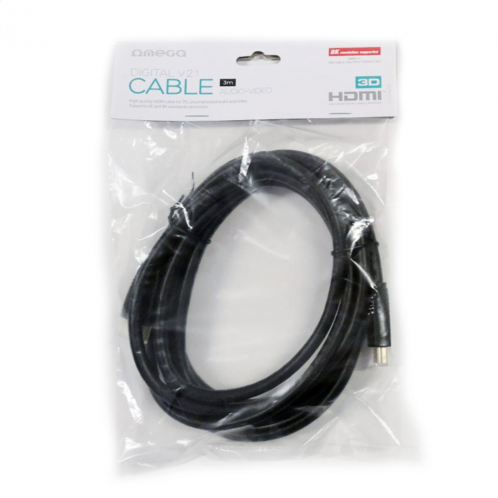 Cablu premium HDMI v.2.1 8K-60Hz, 4K-120Hz, 3m lungime, Omega 45298, 48Gbps, HDR, Ethernet, eARC, negru [5]