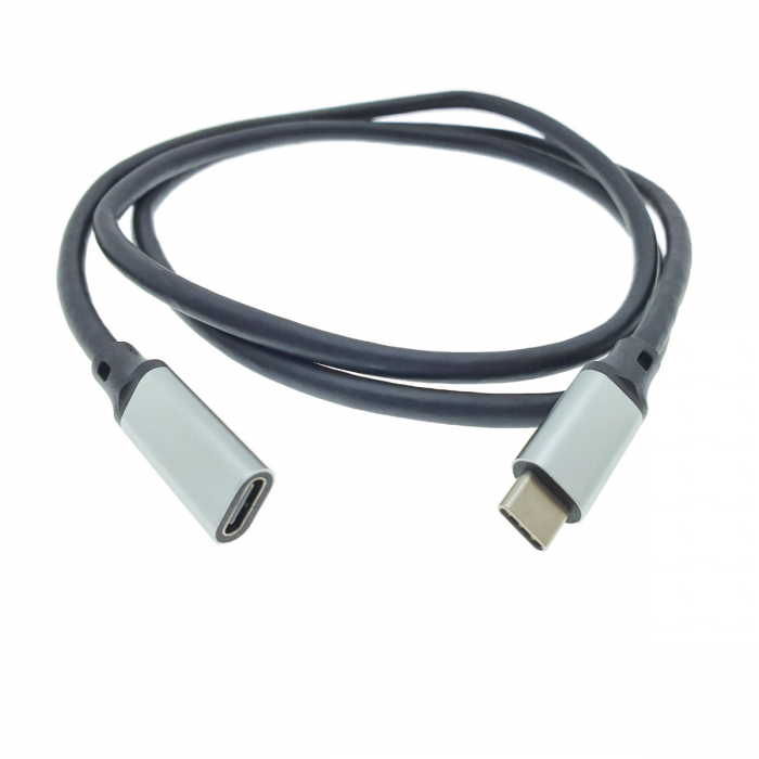 Cablu premium prelungitor USB 3.1 Gen 2 tip C tata la USB tip C mama, 100 cm, Revolution 106, PD, 20V 5A 100W, 10 Gbps, carcasa aluminiu, negru cu argintiu [4]