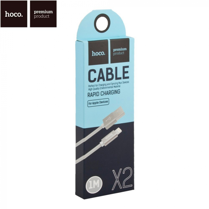 Cablu prevazut cu conectori USB tata si lightning tata, Hoco X2 Knitted, 2.4A, lungime 1m, gri [3]