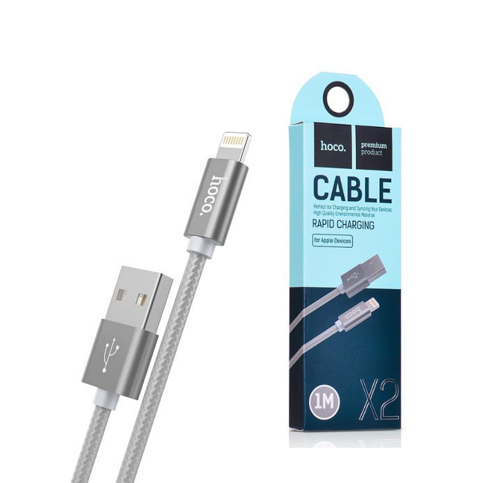 Cablu prevazut cu conectori USB tata si lightning tata, Hoco X2 Knitted, 2.4A, lungime 1m, gri [2]