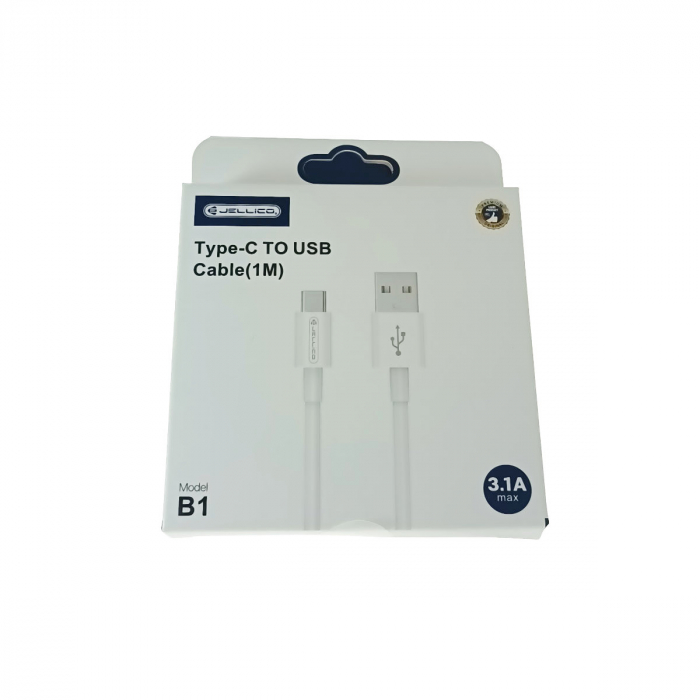 Cablu prevazut cu conectori USB tata si USB tip C, Jellico B1, 3.1A, lungime 1m, alb [3]