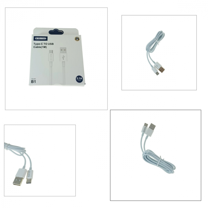 Cablu prevazut cu conectori USB tata si USB tip C, Jellico B1, 3.1A, lungime 1m, alb [4]