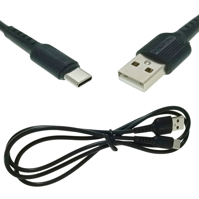 Cablu prevazut cu conectori USB tata si USB tip C tata, Borofone BX16 Easy 09947, lungime 1m, negru [3]