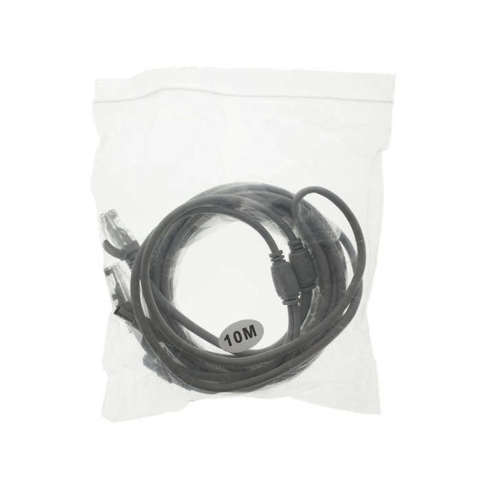 Cablu retea 10m pentru camera IP CCTV NVR, UTP Cat.5/5e, mufat 2XRJ45 si cablu alimentare mufat 2X2.1x5.5mm, gri [6]
