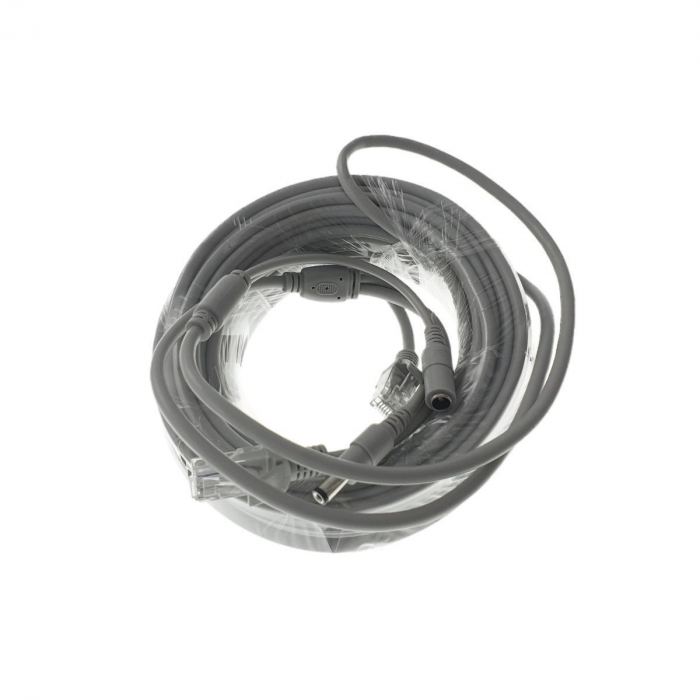 Cablu retea 15m pentru camera IP CCTV NVR, UTP Cat.5/5e, mufat 2XRJ45 si cablu alimentare mufat 2X2.1x5.5mm, gri [5]