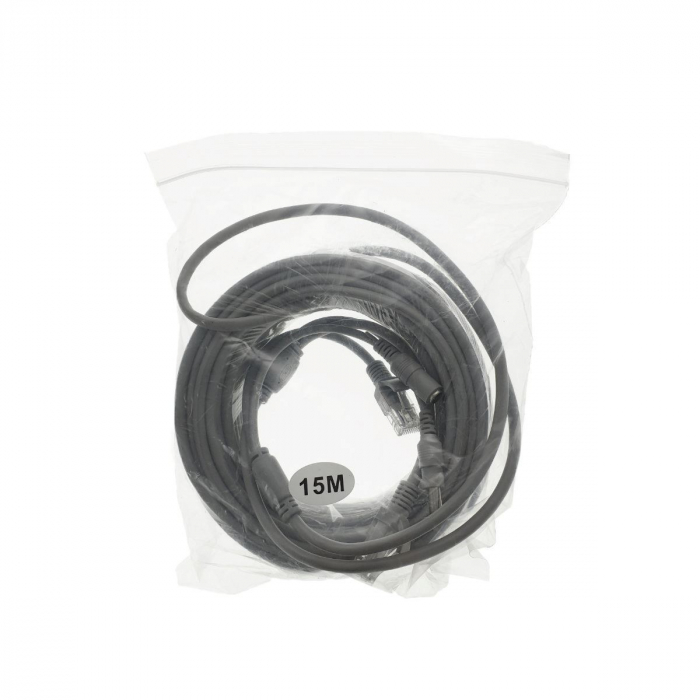 Cablu retea 15m pentru camera IP CCTV NVR, UTP Cat.5/5e, mufat 2XRJ45 si cablu alimentare mufat 2X2.1x5.5mm, gri [6]
