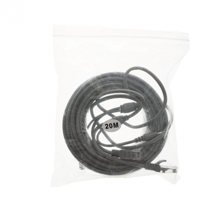 Cablu retea 20m pentru camera IP CCTV NVR, UTP Cat.5/5e, mufat 2XRJ45 si cablu alimentare mufat 2X2.1x5.5mm, gri [5]