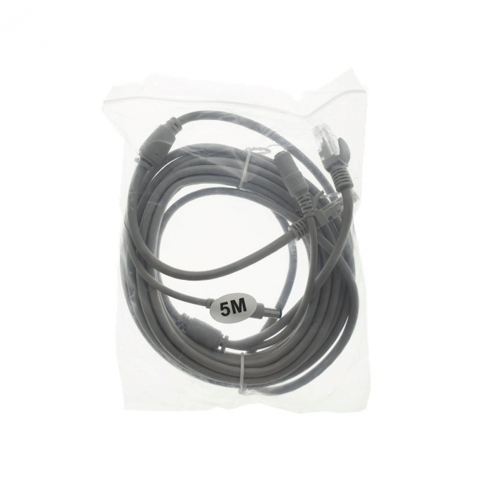 Cablu retea 5m pentru camera IP CCTV NVR, UTP Cat.5/5e, mufat 2XRJ45 si cablu alimentare mufat 2X2.1x5.5mm, gr [6]