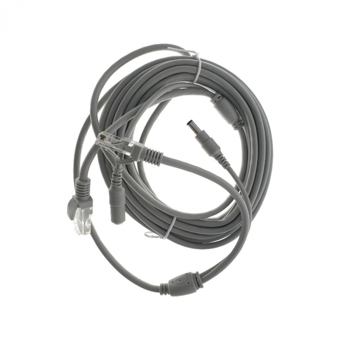 Cablu retea 5m pentru camera IP CCTV NVR, UTP Cat.5/5e, mufat 2XRJ45 si cablu alimentare mufat 2X2.1x5.5mm, gr [5]