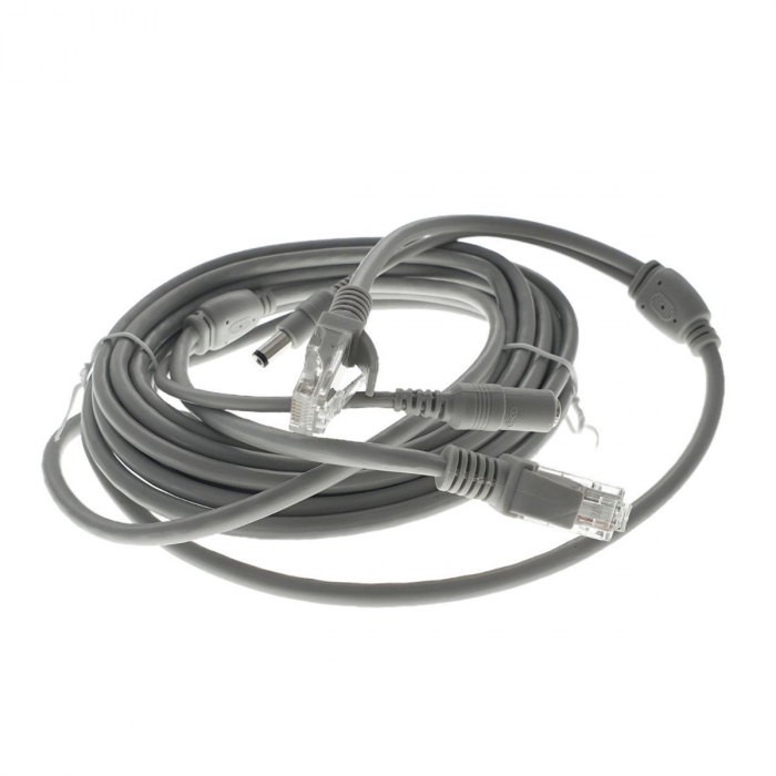 Cablu retea 5m pentru camera IP CCTV NVR, UTP Cat.5/5e, mufat 2XRJ45 si cablu alimentare mufat 2X2.1x5.5mm, gr [4]