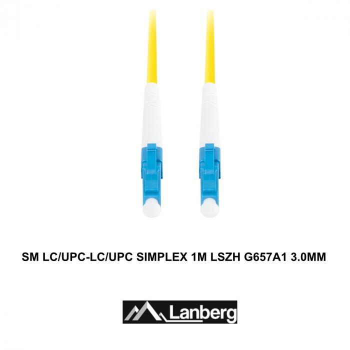 Cablu retea fibra optica cu lungime 1 m si conectori LC/UPC-LC/UPC, Lanberg Z43310, SM, SIMPLEX 3.0MM G657A1 LSZH, galben [3]