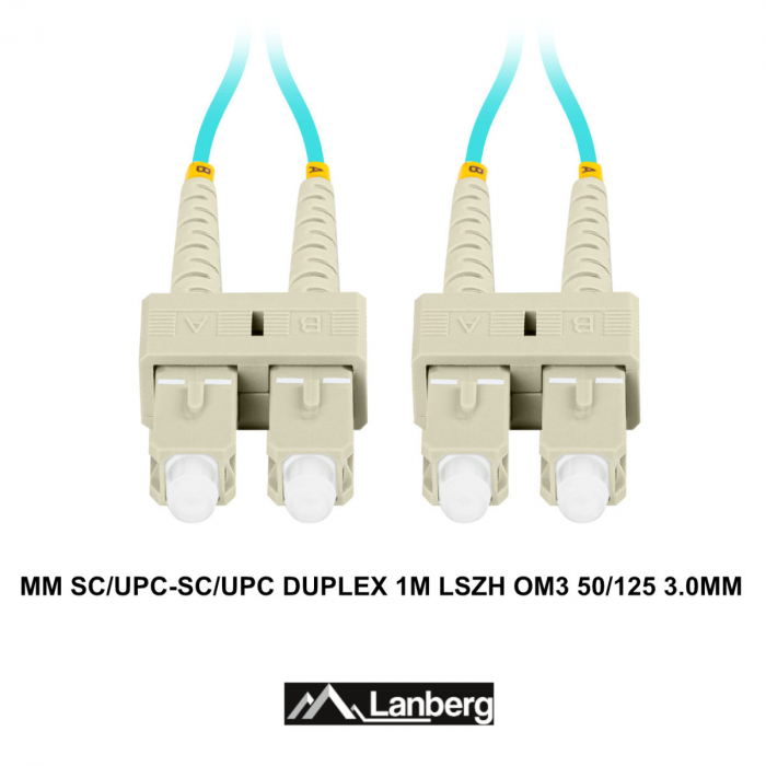 Cablu retea fibra optica cu lungime 1 m si conectori SC/UPC-SC/UPC, Lanberg Z43326, MM, DUPLEX 3.0MM OM3 50/125 LSZH, albastru [3]