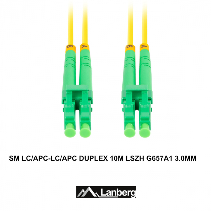 Cablu retea fibra optica cu lungime 10 m si conectori LC/APC-LC/APC, Lanberg Z32316, SM, DUPLEX 3.0MM G657A1 LSZH, galben [3]