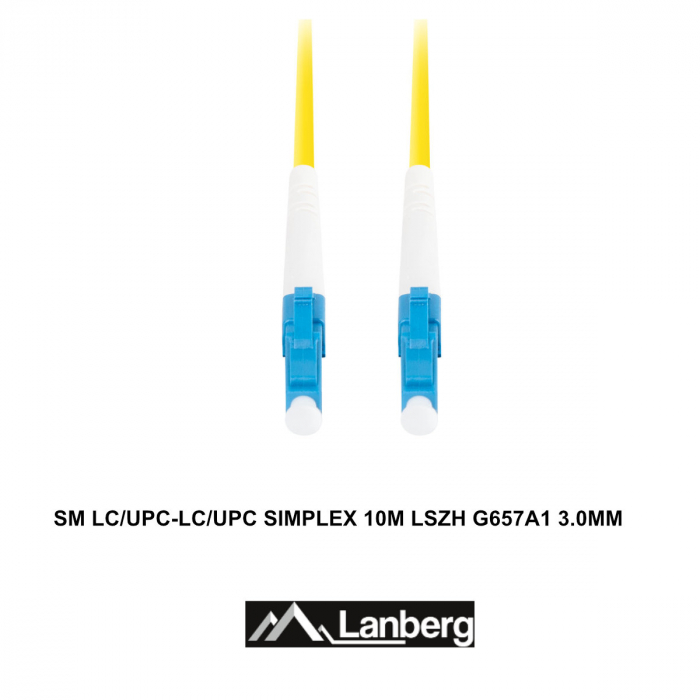 Cablu retea fibra optica cu lungime 10 m si conectori LC/UPC-LC/UPC, Lanberg Z43313, SM, SIMPLEX 3.0MM G657A1 LSZH, galben [3]