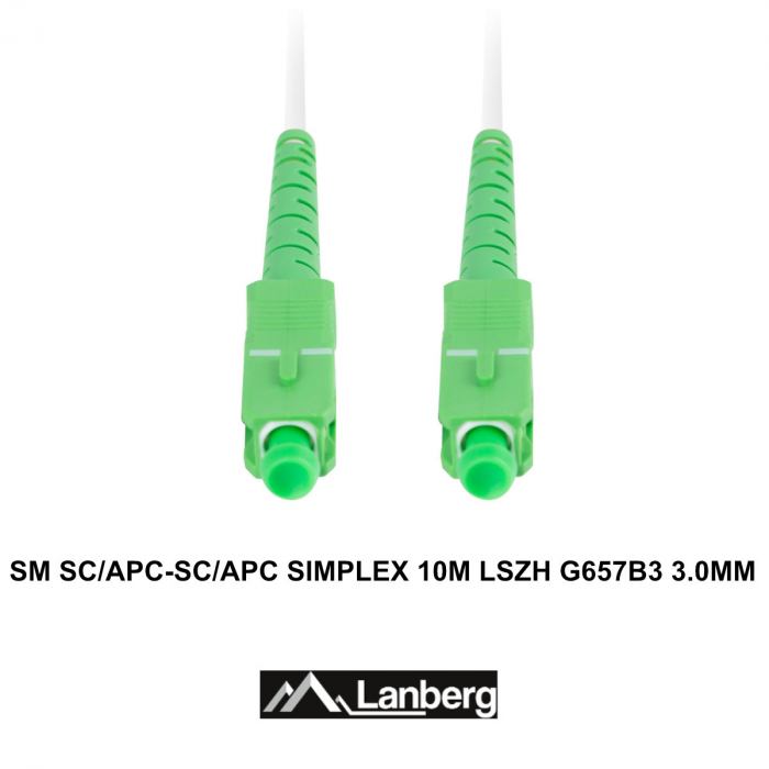 Cablu retea fibra optica cu lungime 10 m si conectori SC/APC-SC/APC, Lanberg Z43074, SM, SIMPLEX 3.0MM G657B3 LSZH, alb [3]