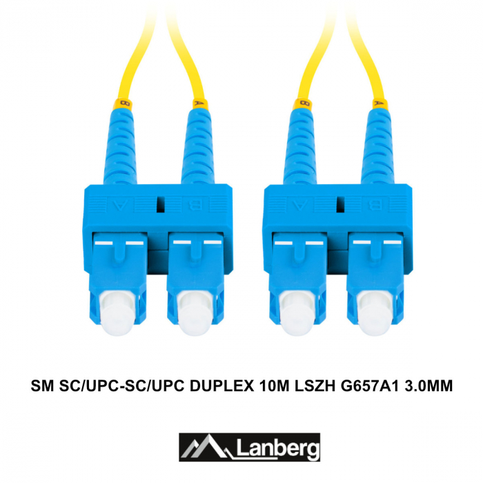 Cablu retea fibra optica cu lungime 10 m si conectori SC/UPC-SC/UPC, Lanberg Z43099, SM, DUPLEX 3.0MM G657A1 LSZH, galben [3]