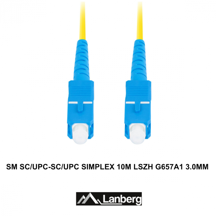 Cablu retea fibra optica cu lungime 10 m si conectori SC/UPC-SC/UPC, Lanberg Z43302, SM, SIMPLEX 3.0MM G657A1 LSZH, galben [3]