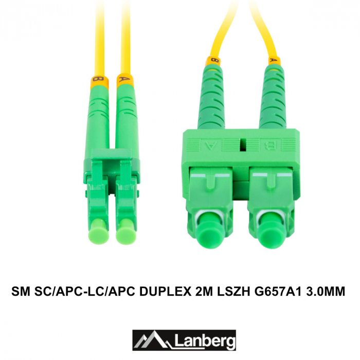 Cablu retea fibra optica cu lungime 2 m si conectori SC/APC-LC/APC, Lanberg Z43314, SM, DUPLEX 3.0MM G657A1 LSZH, galben [3]
