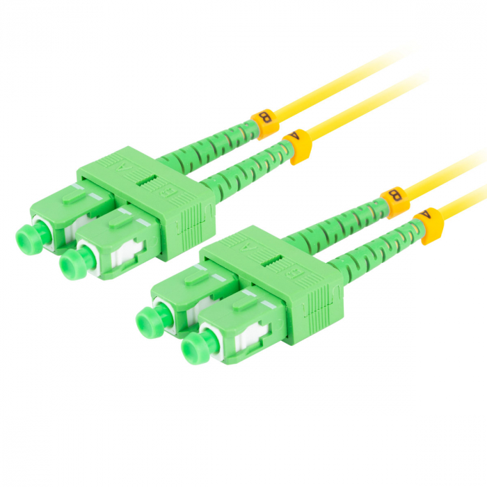 Cablu retea fibra optica cu lungime 2 m si conectori SC/APC-SC/APC, Lanberg Z43093, SM, DUPLEX 3.0MM G657A1 LSZH, galben [2]