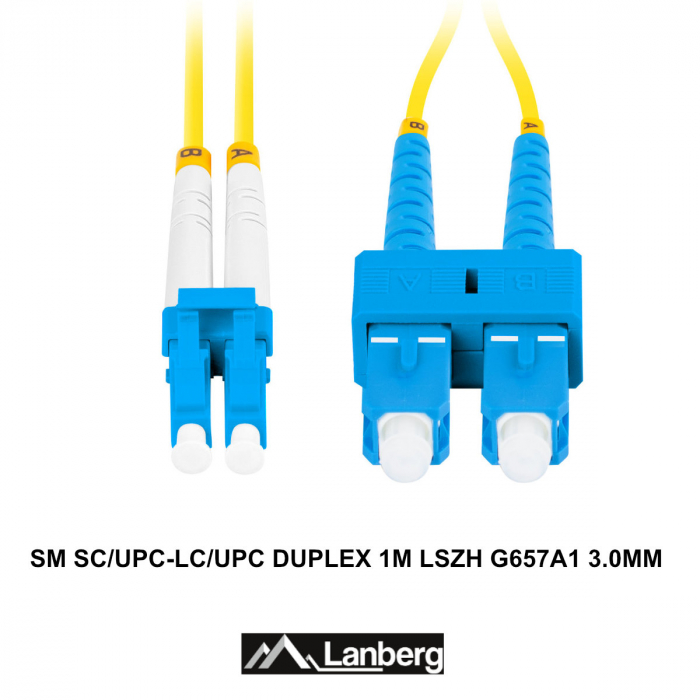 Cablu retea fibra optica cu lungime 2 m si conectori SC/UPC-LC/UPC, Lanberg Z43316, SM, DUPLEX 3.0MM G657A1 LSZH, galben [3]