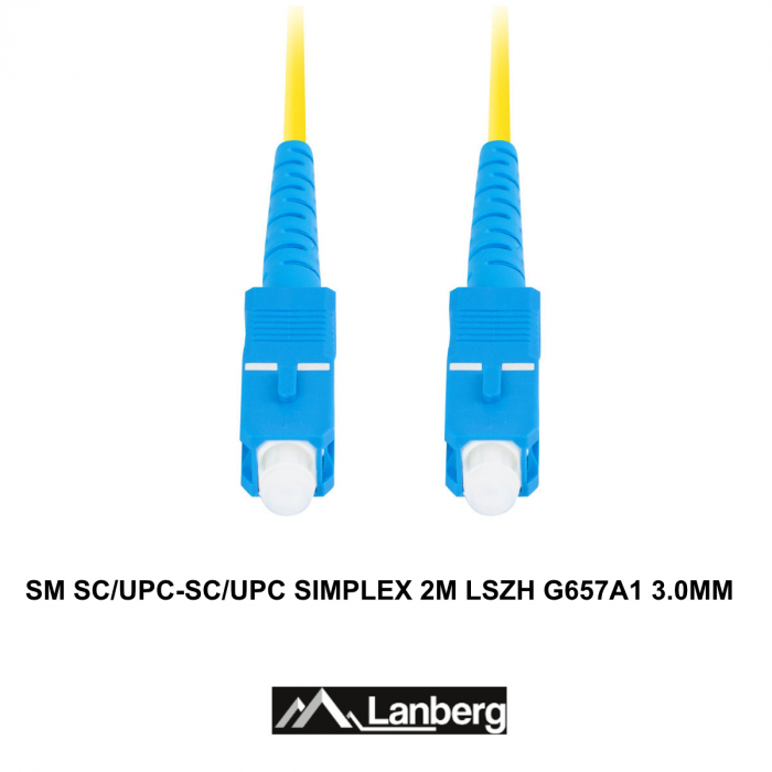 Cablu retea fibra optica cu lungime 2 m si conectori SC/UPC-SC/UPC, Lanberg Z43300, SM, SIMPLEX 3.0MM G657A1 LSZH, galben [3]