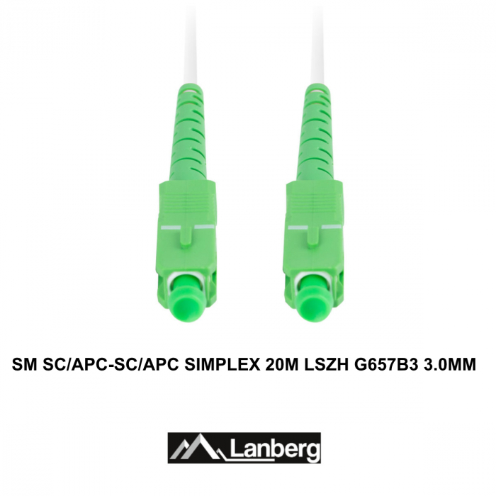 Cablu retea fibra optica cu lungime 20 m si conectori SC/APC-SC/APC, Lanberg Z43076, SM, SIMPLEX 3.0MM G657B3 LSZH, alb [3]