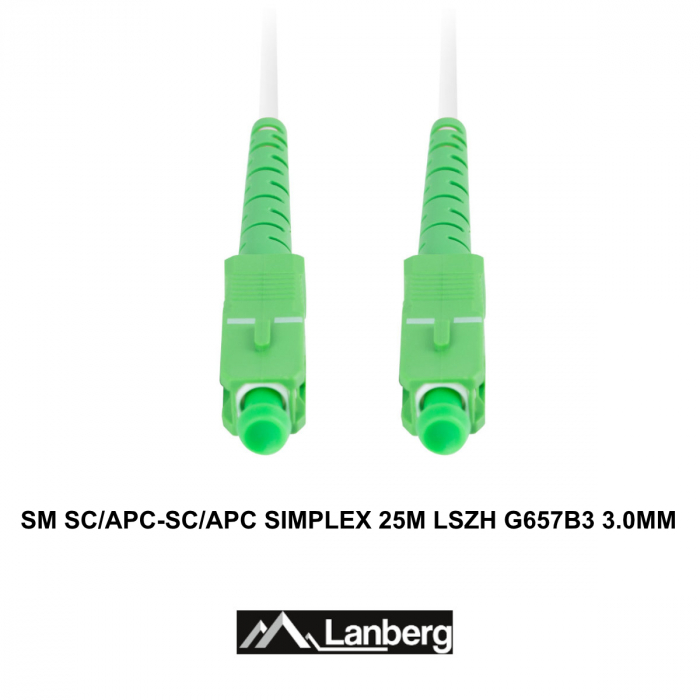 Cablu retea fibra optica cu lungime 25 m si conectori SC/APC-SC/APC, Lanberg Z43077, SM, SIMPLEX 3.0MM G657B3 LSZH, alb [3]