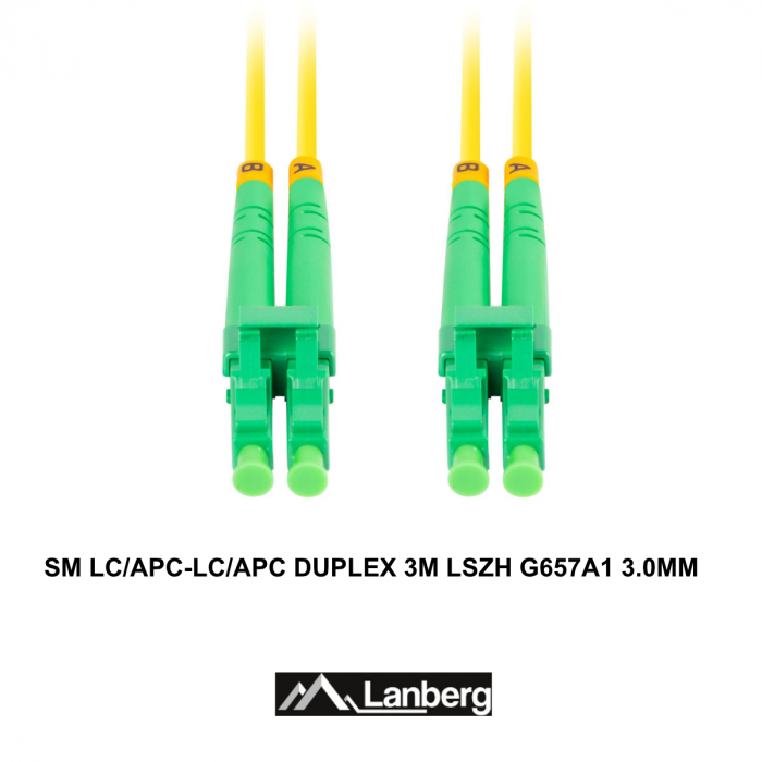Cablu retea fibra optica cu lungime 3 m si conectori LC/APC-LC/APC, Lanberg Z32314, SM, DUPLEX 3.0MM G657A1 LSZH, galben [3]