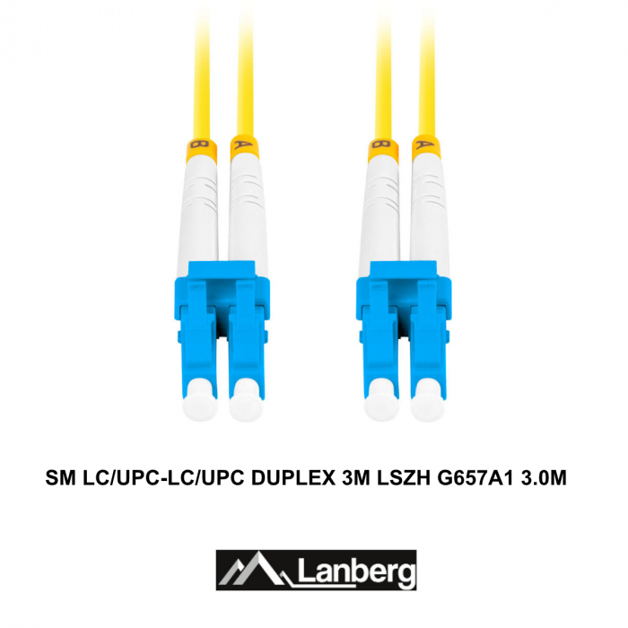 Cablu retea fibra optica cu lungime 3 m si conectori LC/UPC-LC/UPC, Lanberg Z32294, SM, DUPLEX 3.0MM G657A1 LSZH, galben [2]