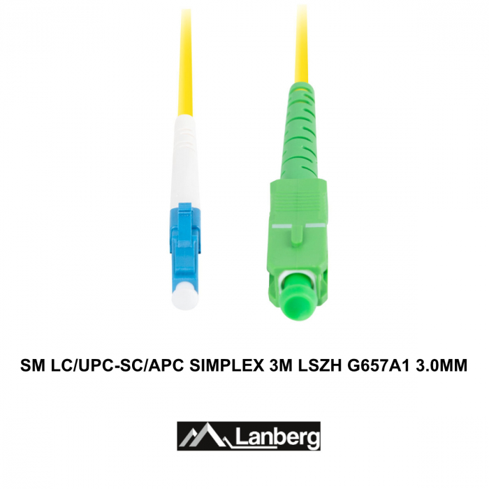 Cablu retea fibra optica cu lungime 3 m si conectori LC/UPC-SC/APC, Lanberg Z43304, SM, SIMPLEX 3.0MM G657A1 LSZH, galben [3]