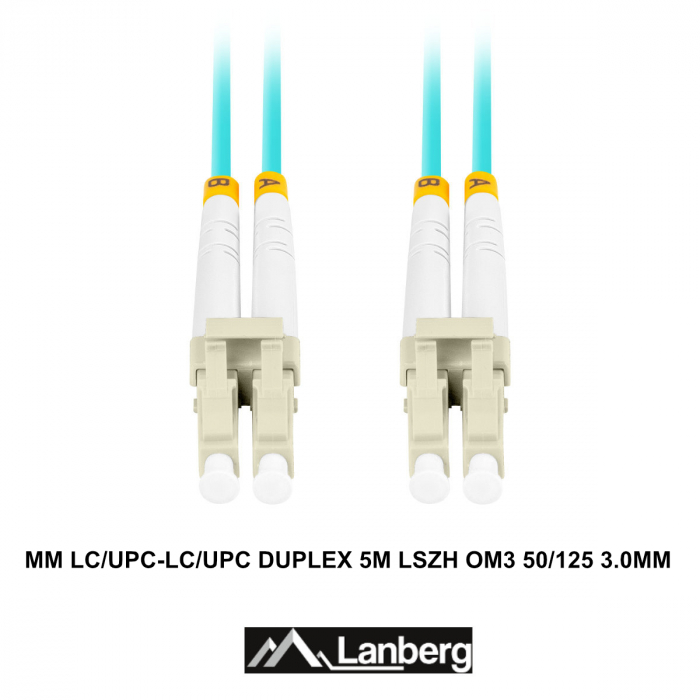 Cablu retea fibra optica cu lungime 5 m si conectori LC/UPC-LC/UPC, Lanberg Z32330, MM, DUPLEX 3.0MM OM3 50/125 LSZH, albastru [3]