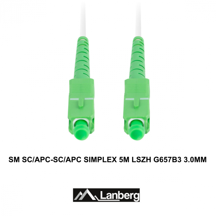 Cablu retea fibra optica cu lungime 5 m si conectori SC/APC-SC/APC, Lanberg Z43073, SM, SIMPLEX 3.0MM G657B3 LSZH, alb [3]