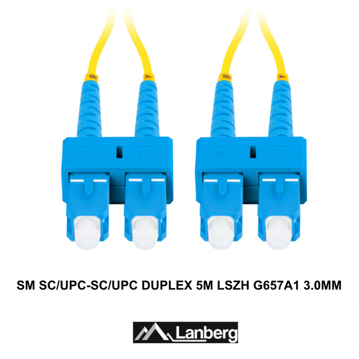 Cablu retea fibra optica cu lungime 5 m si conectori SC/UPC-SC/UPC, Lanberg Z43098, SM, DUPLEX 3.0MM G657A1 LSZH, galben [3]
