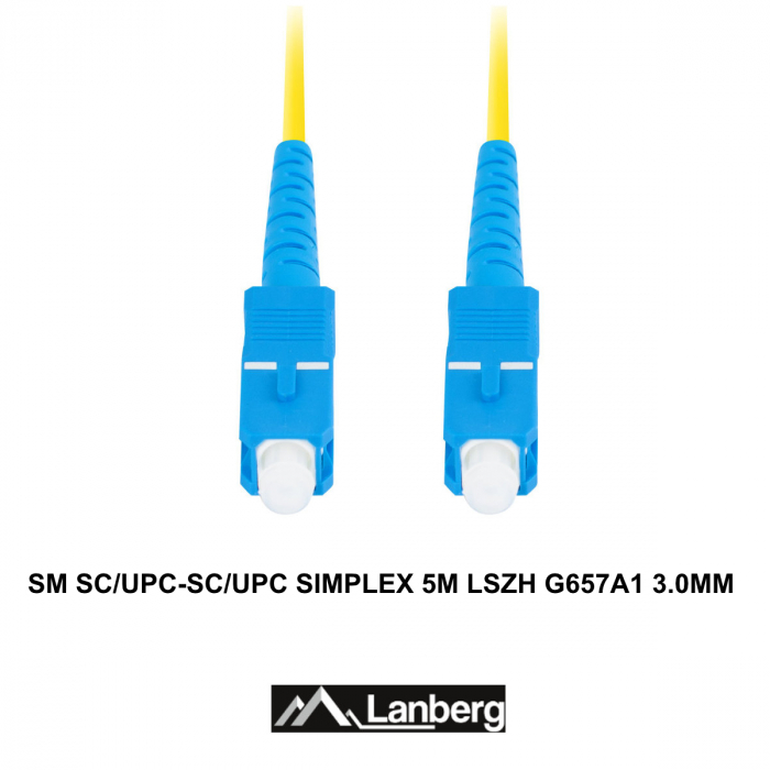 Cablu retea fibra optica cu lungime 5 m si conectori SC/UPC-SC/UPC, Lanberg Z43301, SM, SIMPLEX 3.0MM G657A1 LSZH, galben [3]