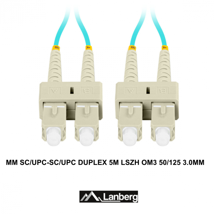 Cablu retea fibra optica cu lungime 5 m si conectori SC/UPC-SC/UPC, Lanberg Z43329, MM, DUPLEX 3.0MM OM3 50/125 LSZH, albastru [3]