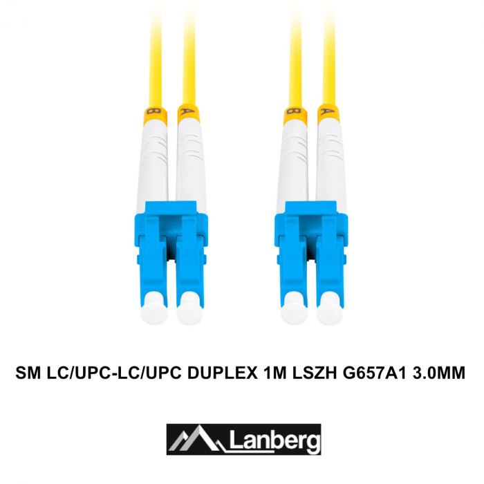 Cablu retea fibra optica cu lungime 1 m si conectori LC/UPC-LC/UPC, Lanberg Z32292, SM, DUPLEX 3.0MM G657A1 LSZH, galben [2]