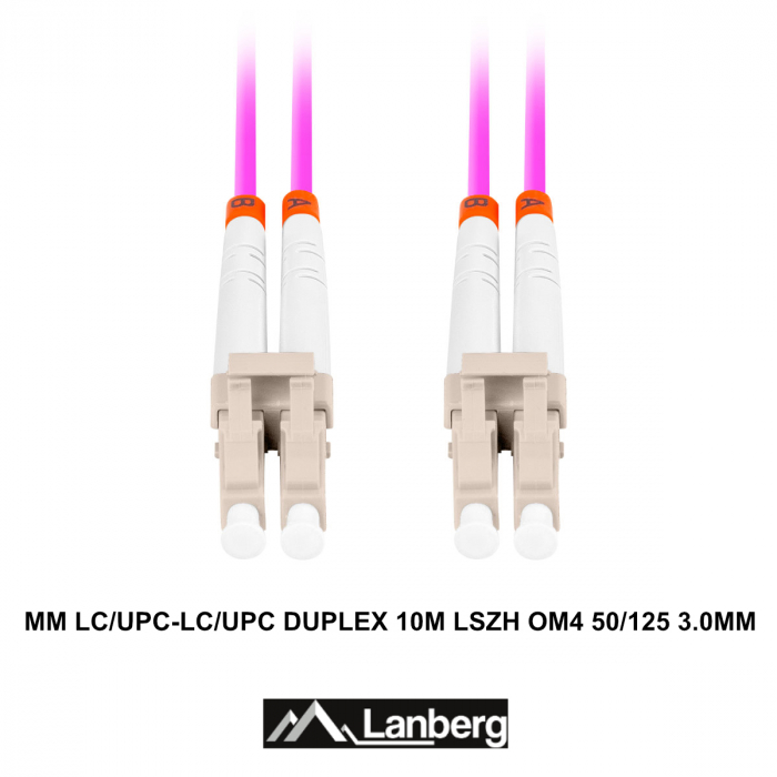 Cablu retea fibra optica cu lungime 10 m si conectori LC/UPC-LC/UPC, Lanberg Z32334, MM, DUPLEX 3.0MM OM4 50/125 LSZH, violet [3]