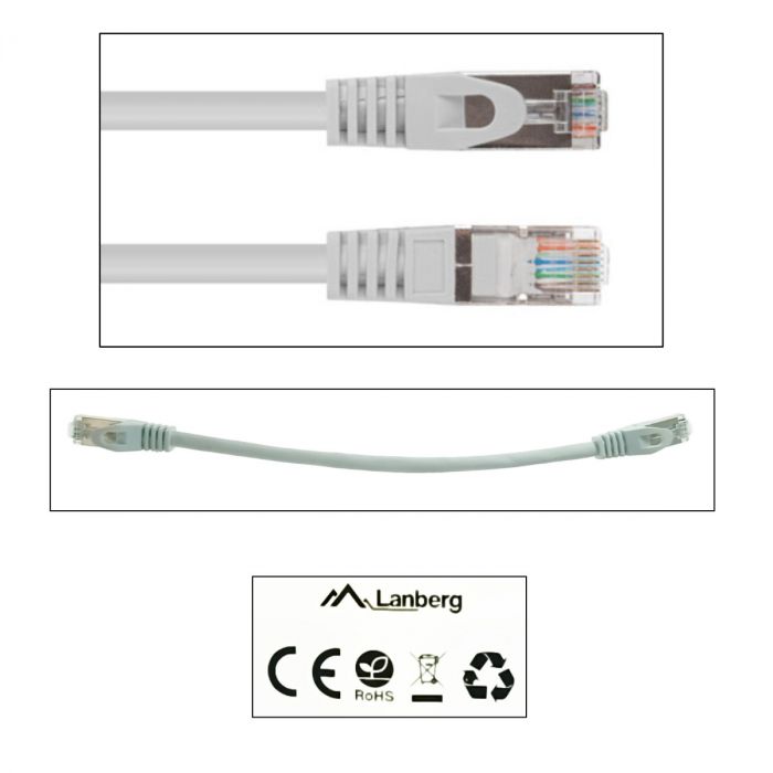 Cablu retea-patchcord CAT6 FTP, Lanberg 43612, 2 X RJ45, lungime 25cm, AWG26, 10Gb/s-250MHz, de legatura retea, ethernet, gri [3]
